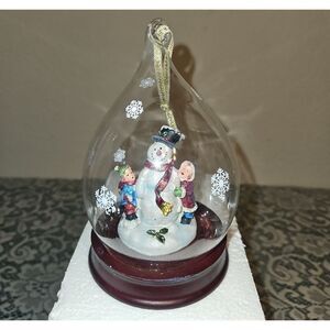 Vintage Sorelle Snowman & Children Teardrop Glass Globe Ornament